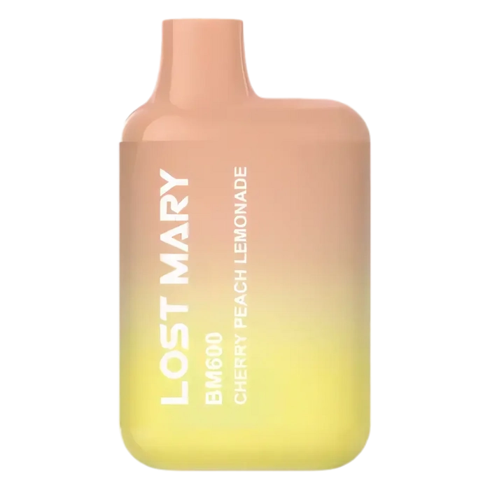 Lost Mary BM600 Prefilled Pod Kit in Cherry Peach Lemonade flavor, a compact and stylish, prefilled and ready to use with smooth nicotine salt e-liquid for a satisfying vaping experience.