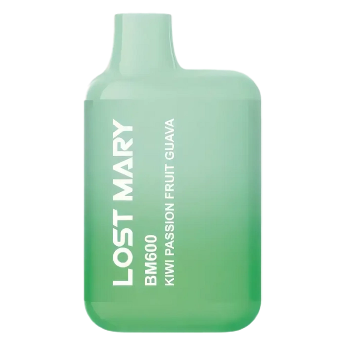 Lost Mary BM600 Prefilled Pod Kit in Kiwi Passion Fruit Guava flavor, a compact and stylish, prefilled and ready to use with smooth nicotine salt e-liquid for a satisfying vaping experience.