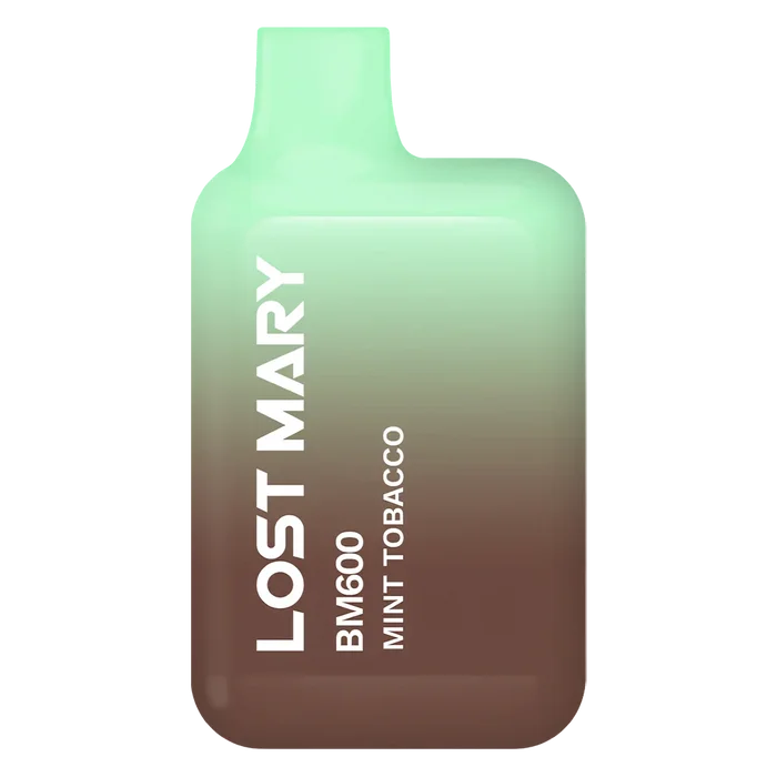 Lost Mary BM600 Mint Tobacco Pod Kit – disposable prefilled vape with 600 puffs and 20mg nicotine strength.