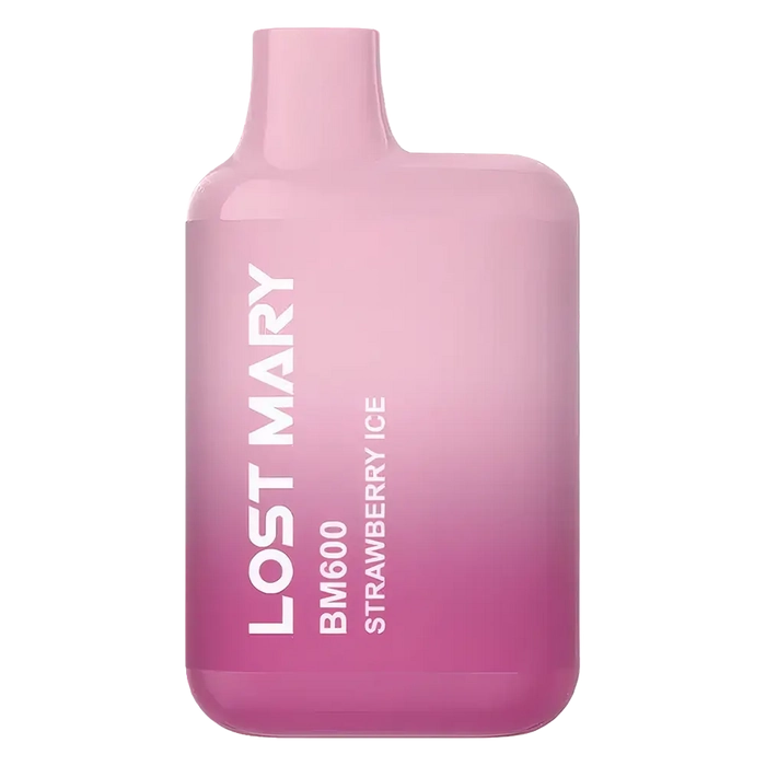 Lost Mary BM600 Prefilled Pod Kit in strawberry ice flavor, a compact and stylish, prefilled and ready to use with smooth nicotine salt e-liquid for a satisfying vaping experience.