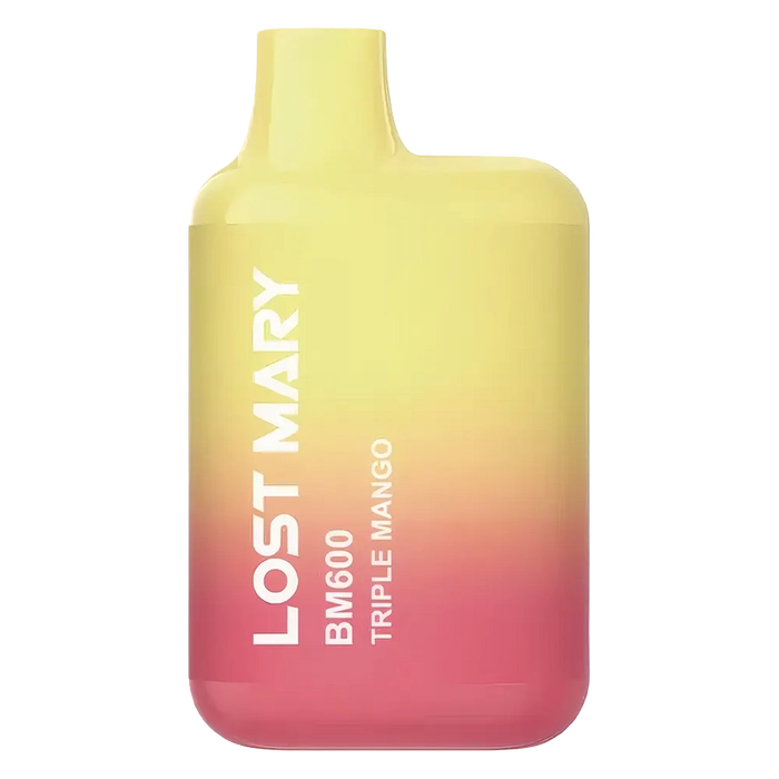 Lost Mary BM600 Prefilled Pod Kit in triple mango flavor, a compact and stylish, prefilled and ready to use with smooth nicotine salt e-liquid for a satisfying vaping experience.