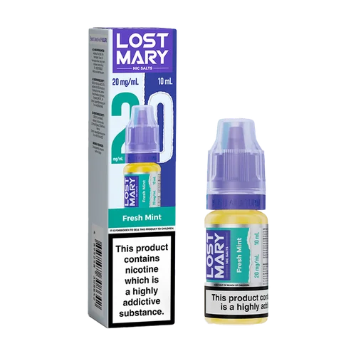 Fresh Mint Lost Mary Nic Salts 10ml e-liquid for refillable pod kits, available in multiple flavours