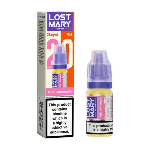 Pink Lemonade Lost Mary Nic Salts 10ml e-liquid for refillable pod kits, available in multiple flavours