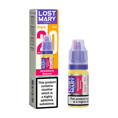 Strawberry Banana Lost Mary Nic Salts 10ml e-liquid for refillable pod kits, available in multiple flavours