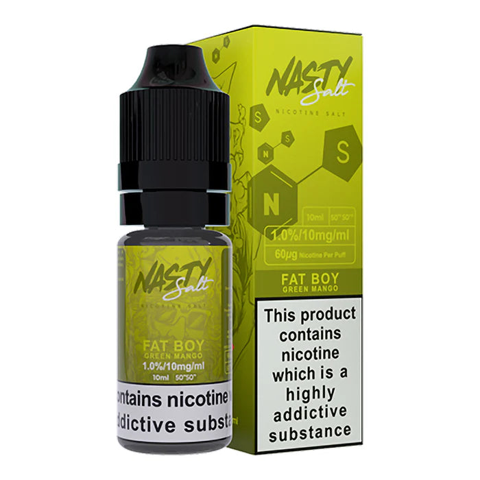 Nasty Salt Fat Boy Nic Salt Vape Juice – sleek 10 ml bottle with smooth nicotine salts, dropper top for convenient pod-system filling.