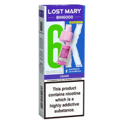 Lost Mary BM6000 prefilled vape pods in Grape flavor, designed with a sleek and ergonomic body, rechargeable battery via USB-C, built-in mesh coil for enhanced flavor, and offering up to 6000 puffs for a smooth, long-lasting vaping experience.
