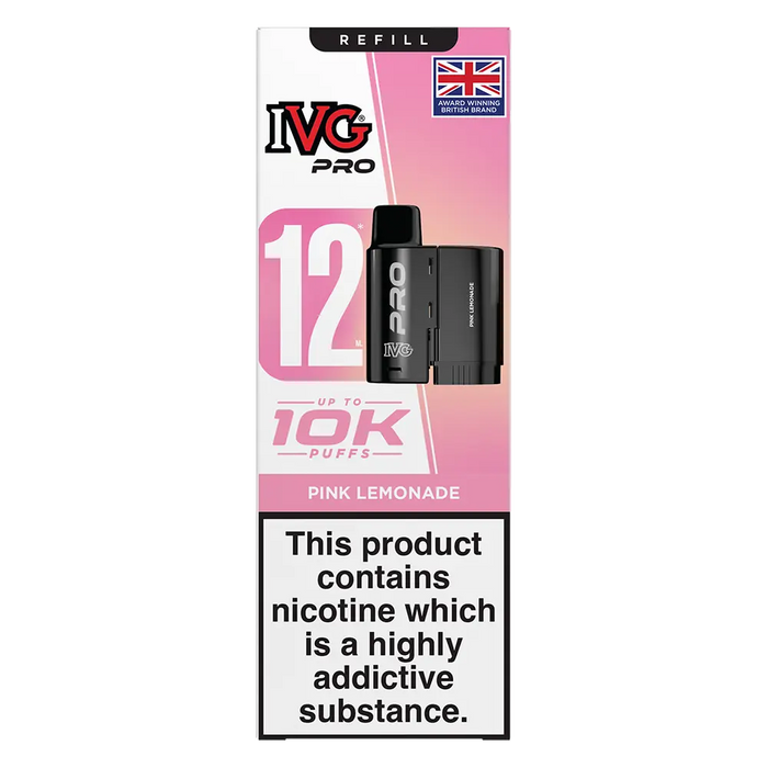 IVG Pro 12 prefilled vape pods in Pink Lemonade flavor, offering a refreshing mint taste with a convenient disposable design
