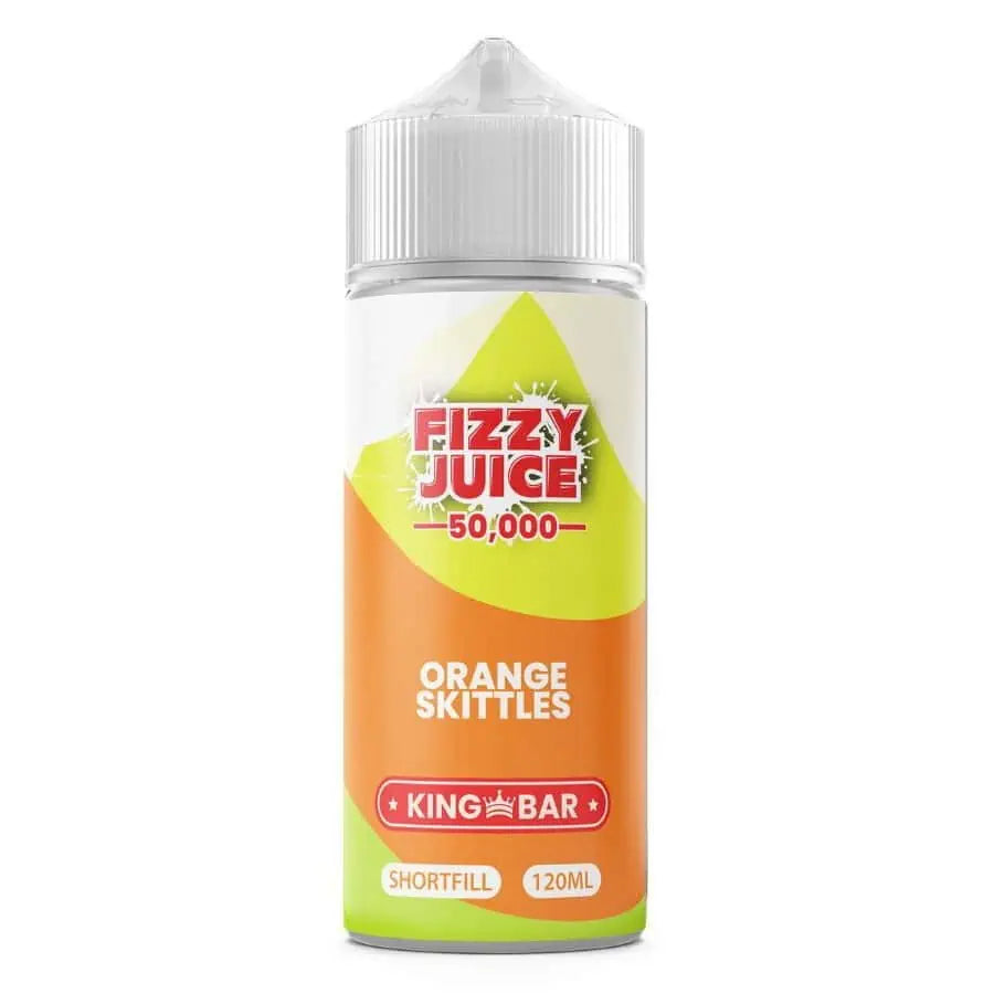 100ml shortfill bottle of Fizzy Juice 50000 E-Liquid in Orange Skittles flavor, nicotine-free with space for nic shots, ideal for sub-ohm devices and cloud chasing.