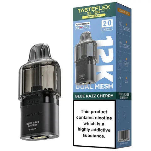 OXVA Tasteflex SL 12K Blue Razz Cherry prefilled pods offering up to 12000 puffs with rich flavour