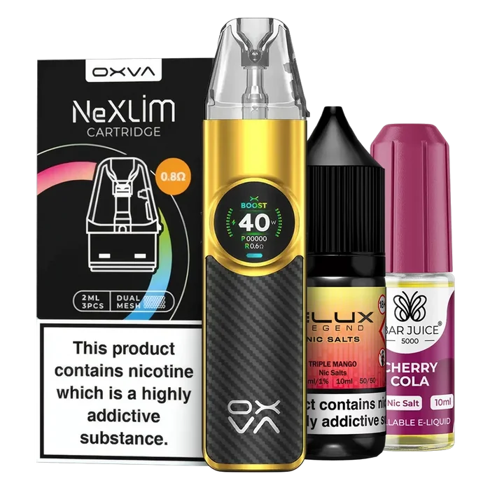 OXVA NeXlim Pod Kit Bundle – includes device and replacement pods with 2 of you favourite nic salts for easy vaping.