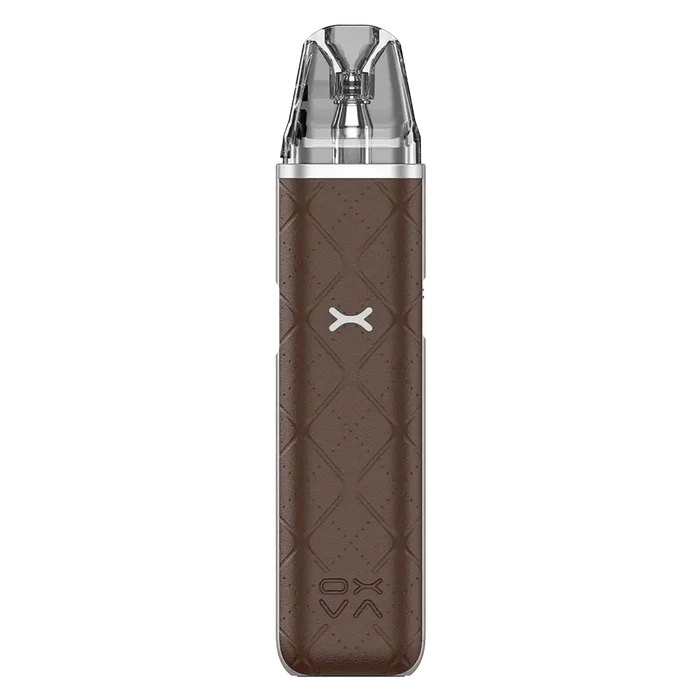 OXVA Xlim Go Pod Vape Kit in Dark Brown - 30W device with 1000mAh rechargeable battery and 2ml refillable pods, featuring adjustable airflow and compact design.