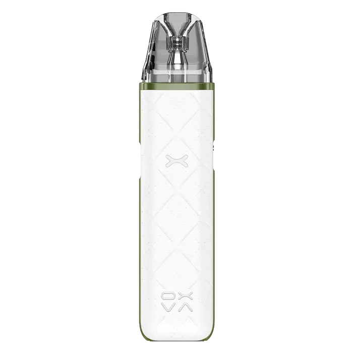 OXVA Xlim Go Pod Vape Kit in White - 30W device with 1000mAh rechargeable battery and 2ml refillable pods, featuring adjustable airflow and compact design.