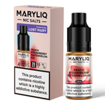 Load image into Gallery viewer, 10ml bottle of MARYLIQ Nic Salts E-Liquid in Peach Strawberry Watermelon Ice flavor, 20mg nicotine salt strength for a smooth and satisfying throat hit, ideal for refillable pod kits and MTL vaping.
