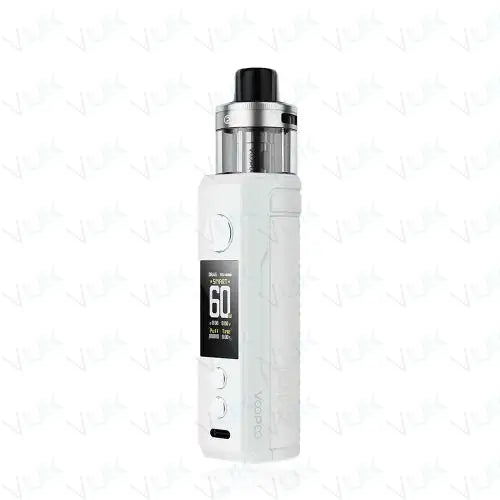 Voopoo Drag S2 60W Pod Kit in Pearl White – powerful and vibrant vape device with up to 60W output, dynamic silver gradient finish, and advanced airflow and performance control.