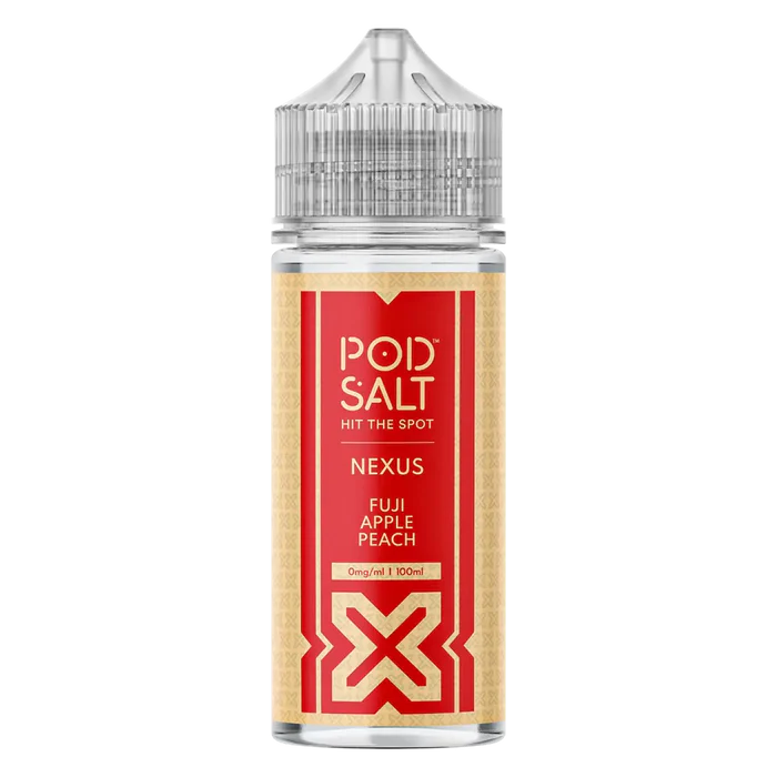 10 × Nexus Pod Salt Vape Juice Nic Salts 50/50 in Fuji Apple Peach – a ten-bottle set of pre-mixed nic salt e‑liquids in 50/50 VG/PG ratio, featuring a smooth, all-day nicotine delivery.
