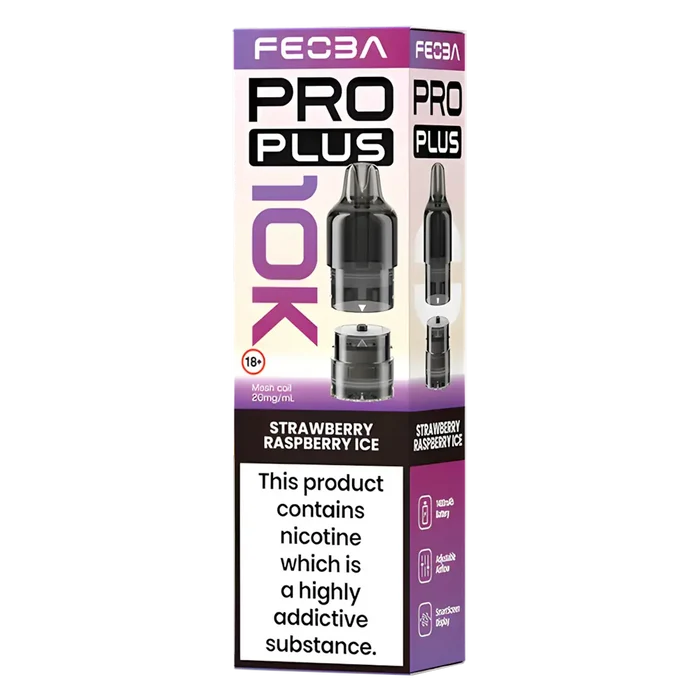 FEOBA Pro Plus 10K prefilled vape pod, 
Strawberry Raspberry Ice flavour