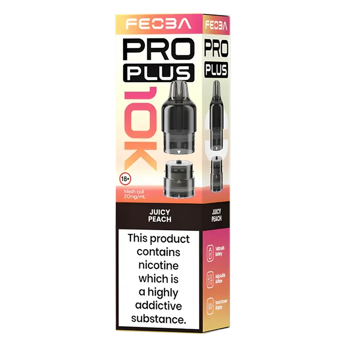 FEOBA Pro Plus 10K prefilled vape pod, 
Juicy Peach flavour