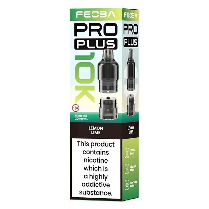 FEOBA Pro Plus 10K prefilled vape pod, 
Lemon Lime flavour