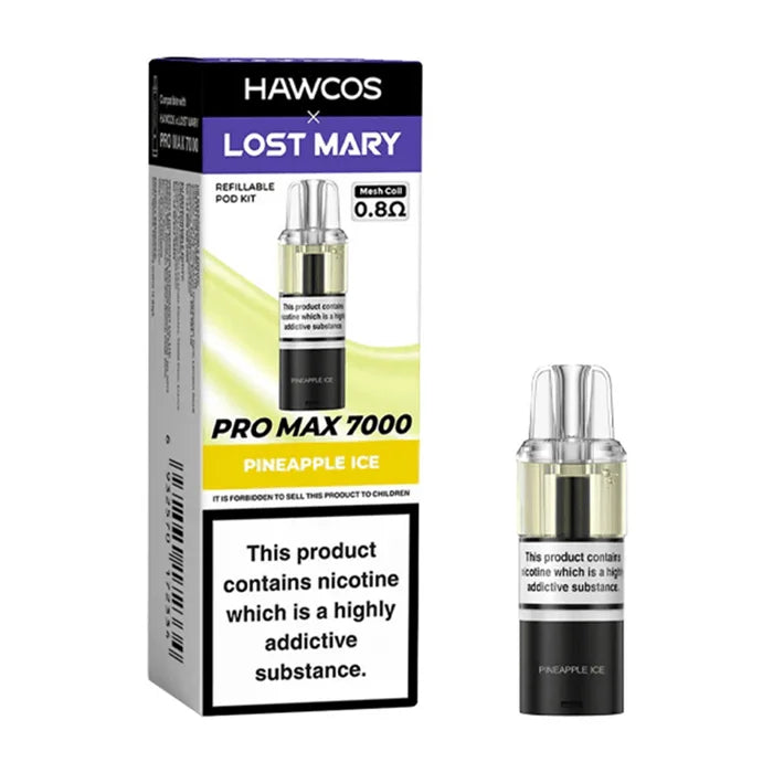HAWCOS x Lost Mary Pro Max 7000 Pineapple Ice prefilled pod kit with high-capacity rechargeable device