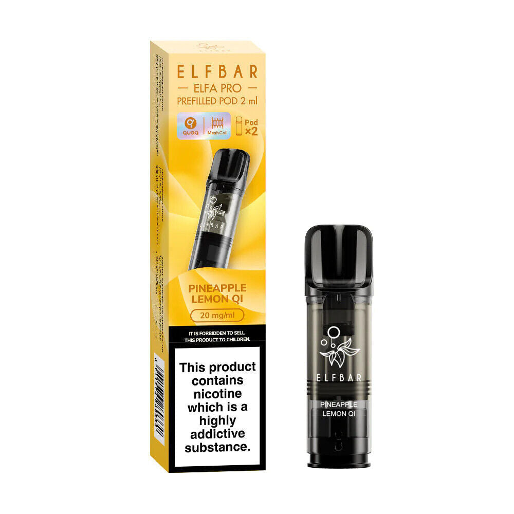 Elf Bar Elfa Pro replaceable prefilled pods in Pineapple Lemon QI flavor, engineered for consistent vapor production and optimal flavor, compatible with the Elf Bar Elfa Pro device for a satisfying and enjoyable vaping experience.
