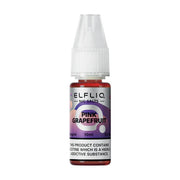 A product image showing a box and a bottle of ELFBAR ELFLIQ Nic Salt E-Liquid in Pink Grapefruit flavor. The packaging is predominantly purple and white with text and branding.