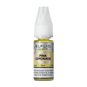 10ml bottle of Elf Bar ElfLiq Nic Salt E-Liquid in Pink Lemonade flavor, delivering a zesty mix of citrus and sweet berry notes; formulated for smooth nicotine delivery, ideal for use in refillable pod kits.