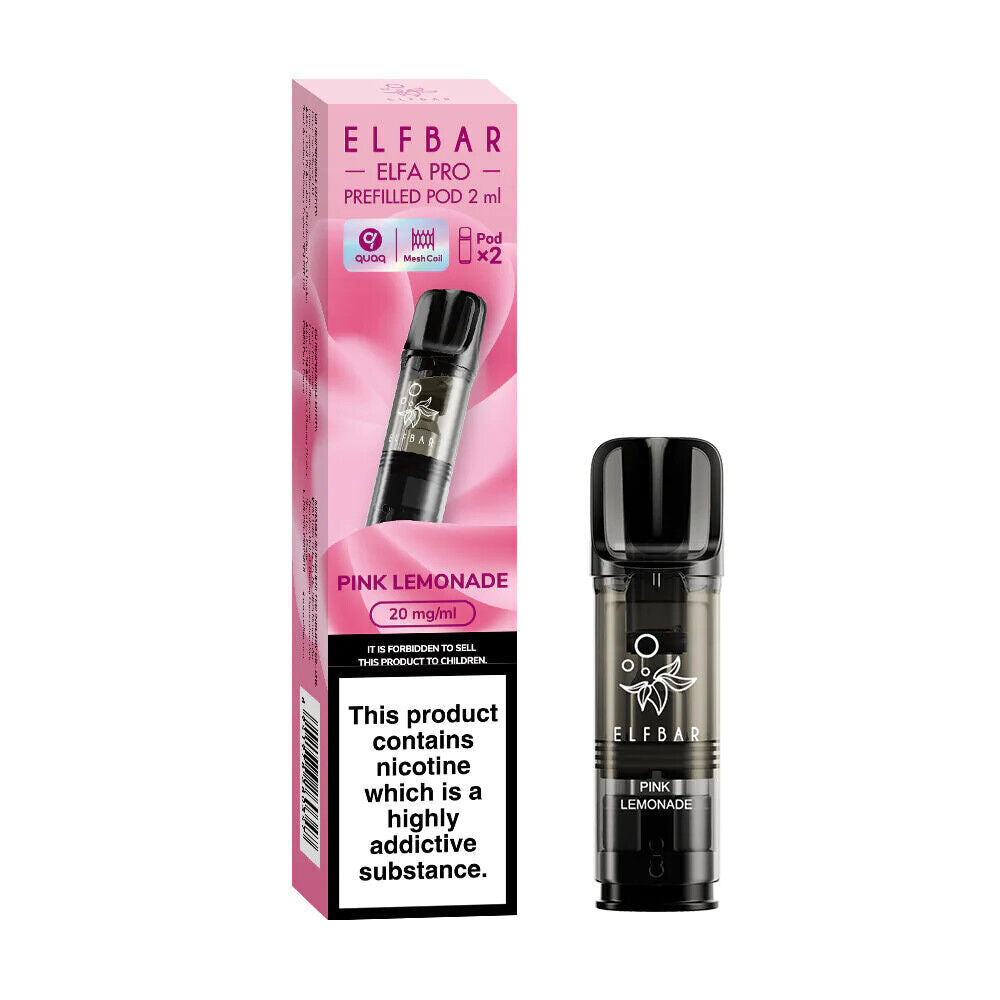 Elf Bar Elfa Pro replaceable prefilled pods in Pink Lemonade flavor, engineered for consistent vapor production and optimal flavor, compatible with the Elf Bar Elfa Pro device for a satisfying and enjoyable vaping experience.