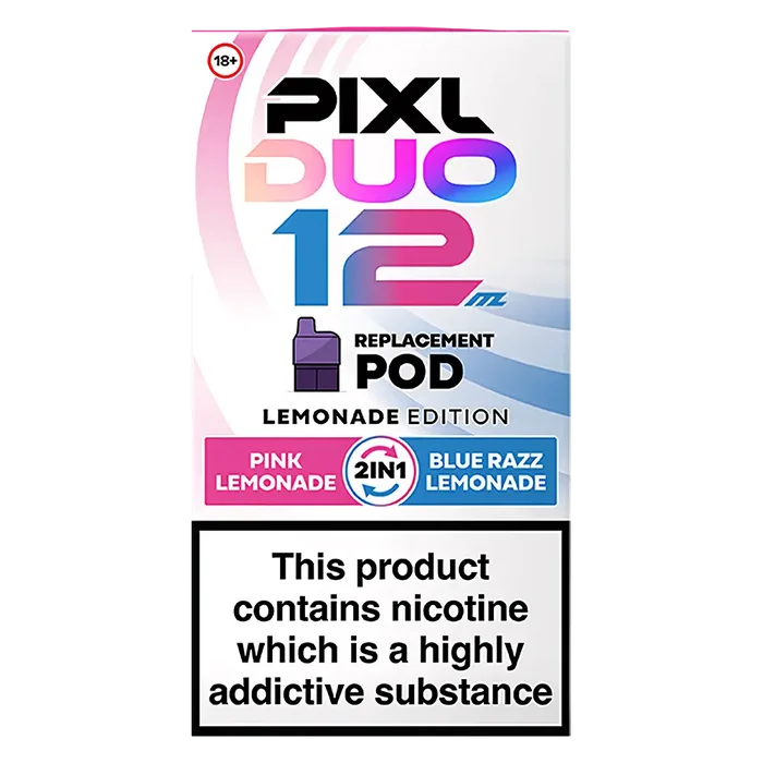 Pixl Duo 12 Prefilled Pods in Lemonade Edition – pack of prefilled pods with 2ml e-liquid capacity, designed for use with the Pixl Duo pod kit.