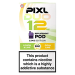 Load image into Gallery viewer, Pixl Duo 12 Prefilled Pods in Lime Edition – pack of prefilled pods with 2ml e-liquid capacity, designed for use with the Pixl Duo pod kit.
