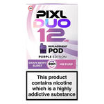 Load image into Gallery viewer, Pixl Duo 12 Prefilled Pods in Purple Edition – pack of prefilled pods with 2ml e-liquid capacity, designed for use with the Pixl Duo pod kit.

