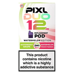 Load image into Gallery viewer, Pixl Duo 12 Prefilled Pods in Watermelon Edition – pack of prefilled pods with 2ml e-liquid capacity, designed for use with the Pixl Duo pod kit.
