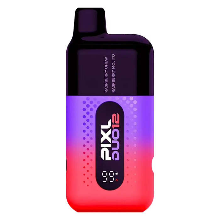 Pixl Duo 12 Vape Kit in Raspberry Edition – rechargeable pod kit with 850mAh built-in battery and 2ml prefilled pods for convenient MTL vaping.