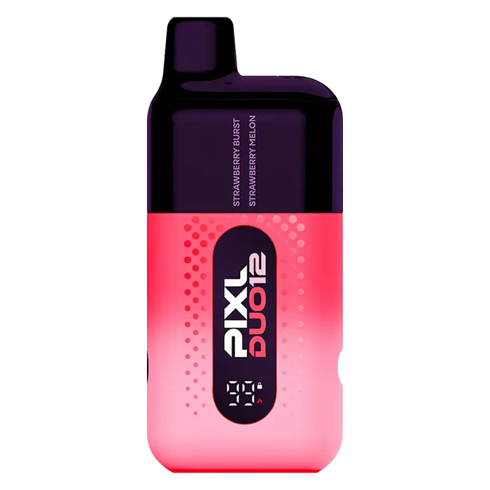 Pixl Duo 12 Vape Kit in Strawberry Edition – rechargeable pod kit with 850mAh built-in battery and 2ml prefilled pods for convenient MTL vaping.