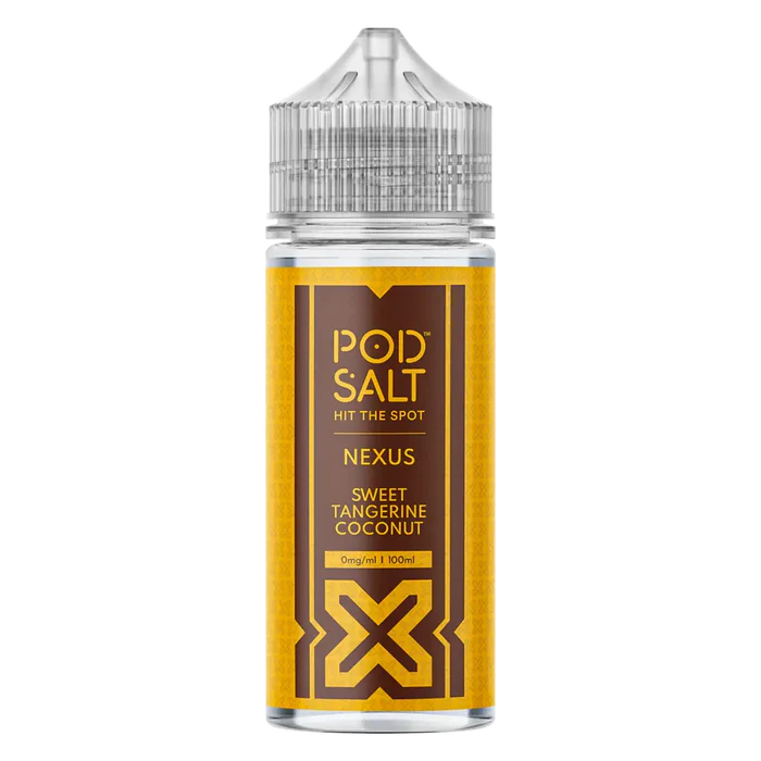 10 × Nexus Pod Salt Vape Juice Nic Salts 50/50 in Sweet Tangerine Coconut – a ten-bottle set of pre-mixed nic salt e‑liquids in 50/50 VG/PG ratio, featuring a smooth, all-day nicotine delivery.