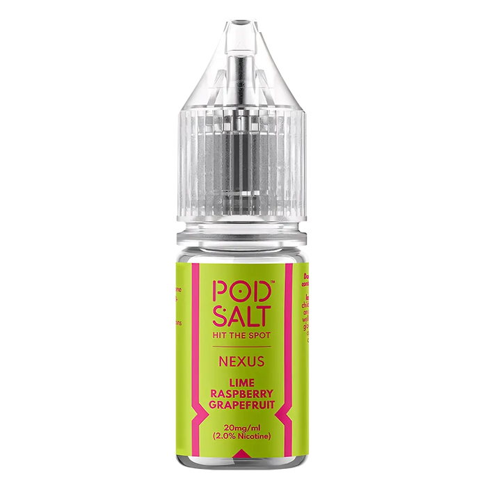10 × Nexus Pod Salt Vape Juice Nic Salts 50/50 in Lime Raspberry Grapefruit – a ten-bottle set of pre-mixed nic salt e‑liquids in 50/50 VG/PG ratio, featuring a smooth, all-day nicotine delivery.