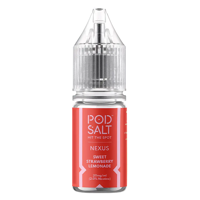 10 × Nexus Pod Salt Vape Juice Nic Salts 50/50 in Sweet Strawberry Lemonade – a ten-bottle set of pre-mixed nic salt e‑liquids in 50/50 VG/PG ratio, featuring a smooth, all-day nicotine delivery.