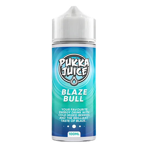 Pukka Juice 100ml Shortfill Range 0mg Blaze Bull – nicotine-free vape juice bursting with bold, fruity flavors and smooth clouds