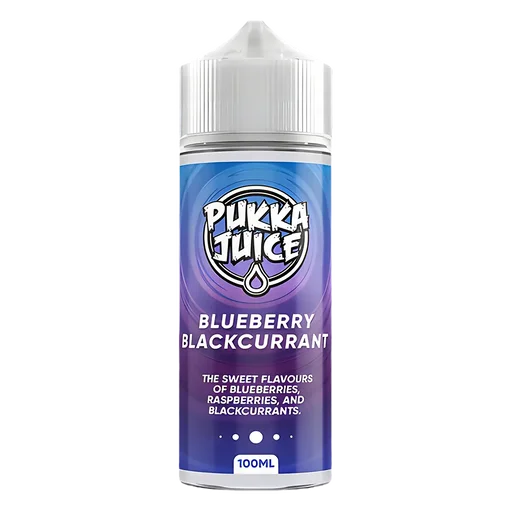 Pukka Juice 100ml Shortfill Range 0mg Blueberry Blackcurrant – nicotine-free vape juice bursting with bold, fruity flavors and smooth clouds