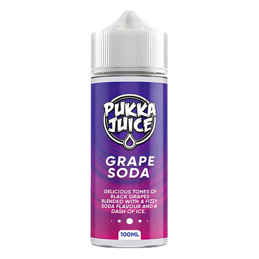 Pukka Juice 100ml Shortfill Range 0mg Grape Soda – nicotine-free vape juice bursting with bold, fruity flavors and smooth clouds