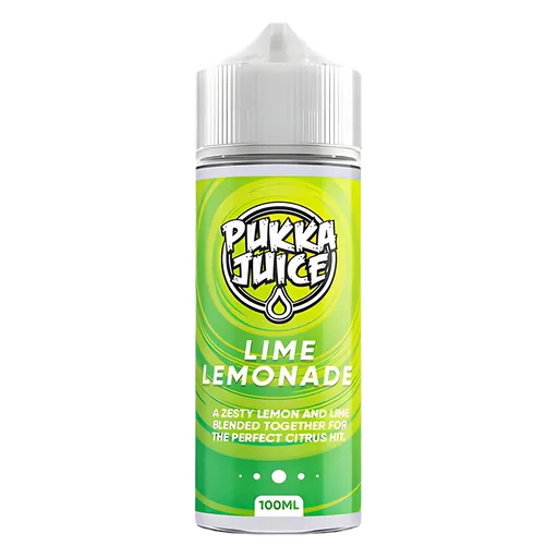 Pukka Juice 100ml Shortfill Range 0mg Lime Lemonade – nicotine-free vape juice bursting with bold, fruity flavors and smooth clouds