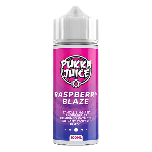 Pukka Juice 100ml Shortfill Range 0mg Raspberry Blaze – nicotine-free vape juice bursting with bold, fruity flavors and smooth clouds