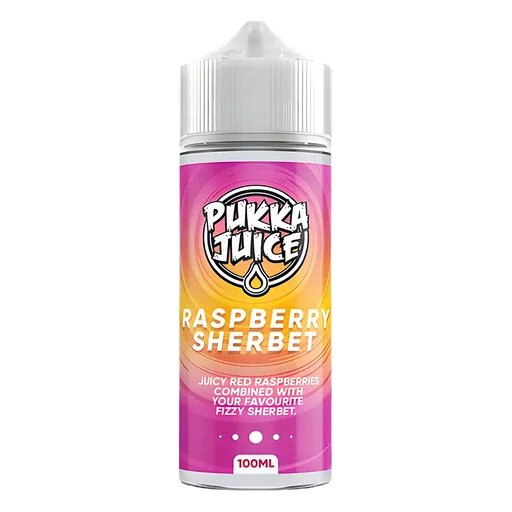 Pukka Juice 100ml Shortfill Range 0mg Raspberry Sherbet – nicotine-free vape juice bursting with bold, fruity flavors and smooth clouds