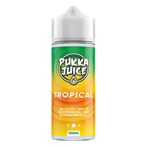 Pukka Juice 100ml Shortfill Range 0mg Tropical – nicotine-free vape juice bursting with bold, fruity flavors and smooth clouds