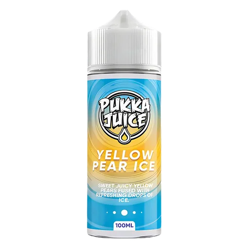 Pukka Juice 100ml Shortfill Range 0mg Yellow Pear Ice – nicotine-free vape juice bursting with bold, fruity flavors and smooth clouds