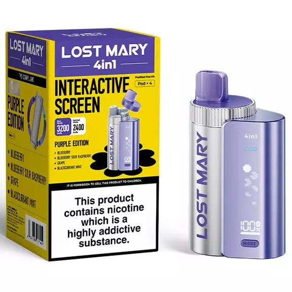 Lost Mary 4-in-1 Prefilled Pod Kit Purple Edition – versatile vape device with four interchangeable flavors and sleek design
