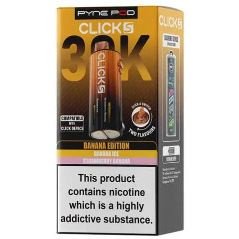 Banana Edition Pyne Pod Click S 30K prefilled pods offering long-lasting flavour and smooth vaping