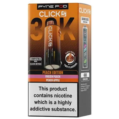 Peach Edition Pyne Pod Click S 30K prefilled pods offering long-lasting flavour and smooth vaping