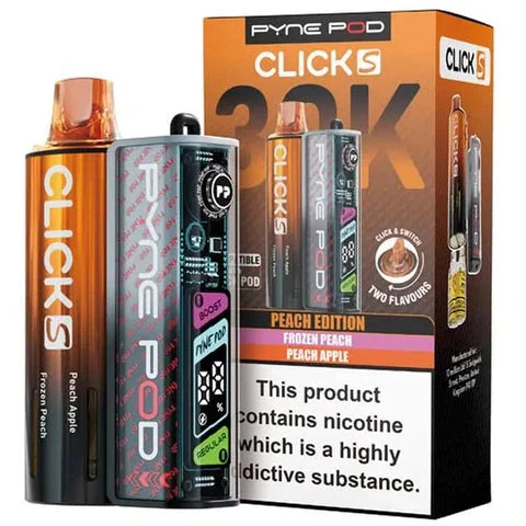 Peach Edition Pyne Pod Click S 30K Prefilled Pod Kit offering up to 30000 puffs with smooth flavour