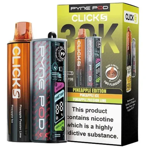 Pineapple Edition Pyne Pod Click S 30K Prefilled Pod Kit offering up to 30000 puffs with smooth flavour