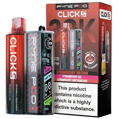 Strawberry Edition Pyne Pod Click S 30K Prefilled Pod Kit offering up to 30000 puffs with smooth flavour